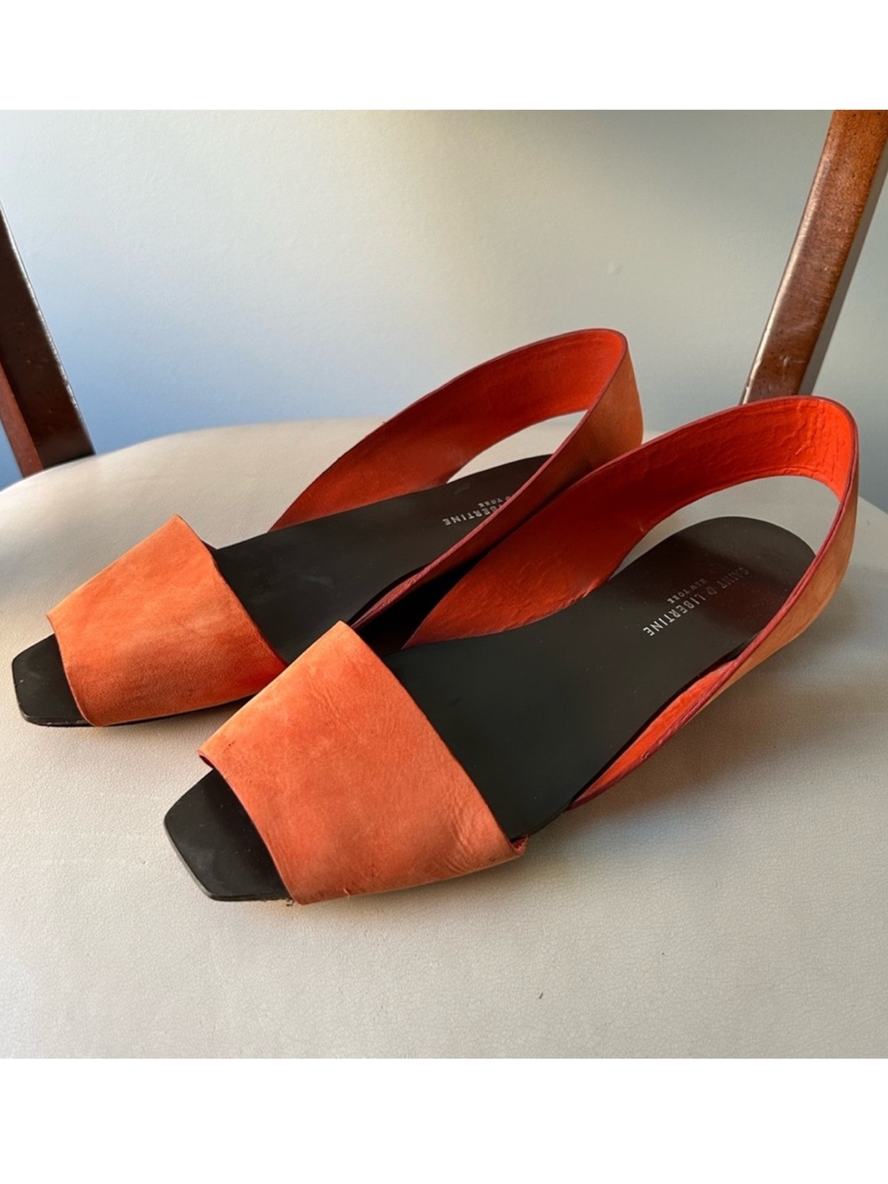 Orange Suede Open-Toe Slingback Flats